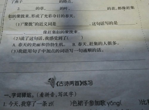 句子中使用三张图片