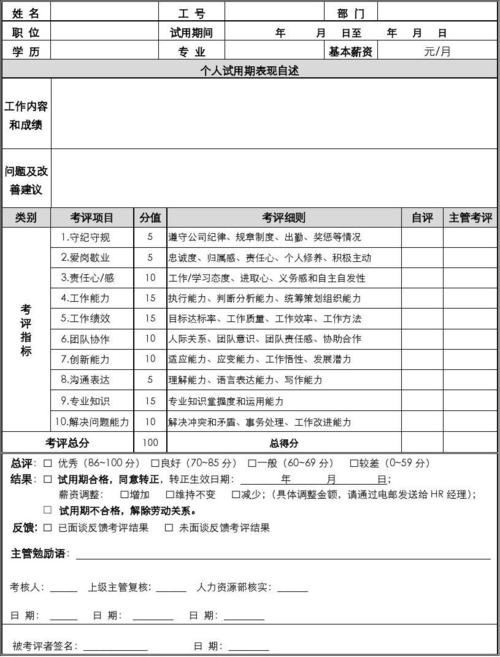 试用期内员工的正面评价