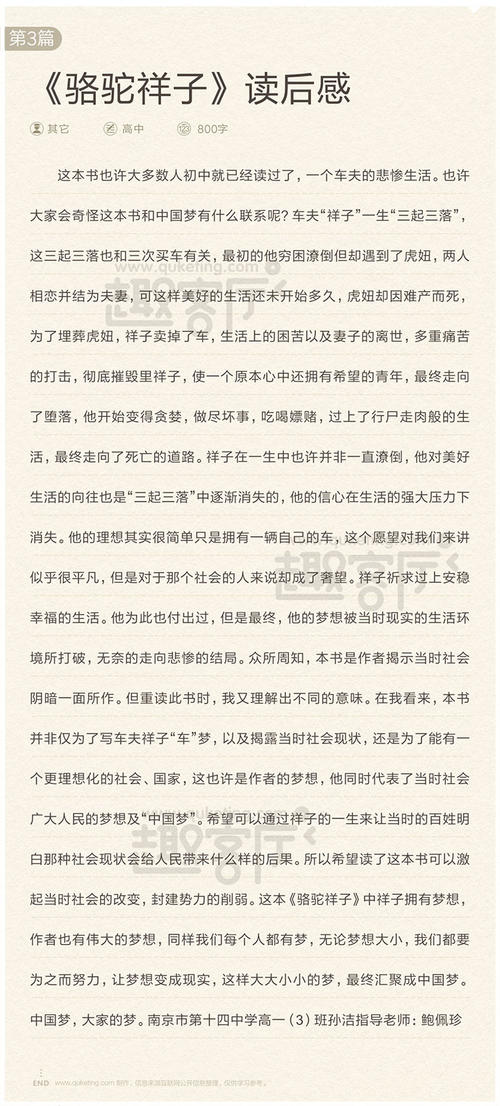 骆驼祥子读700字