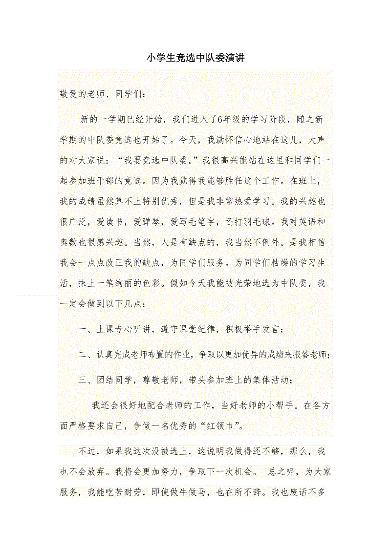 战役中队委员会致辞