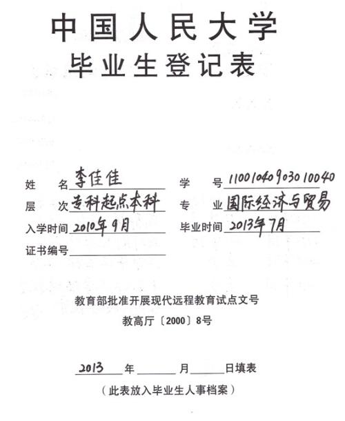 毕业生注册表格摘要