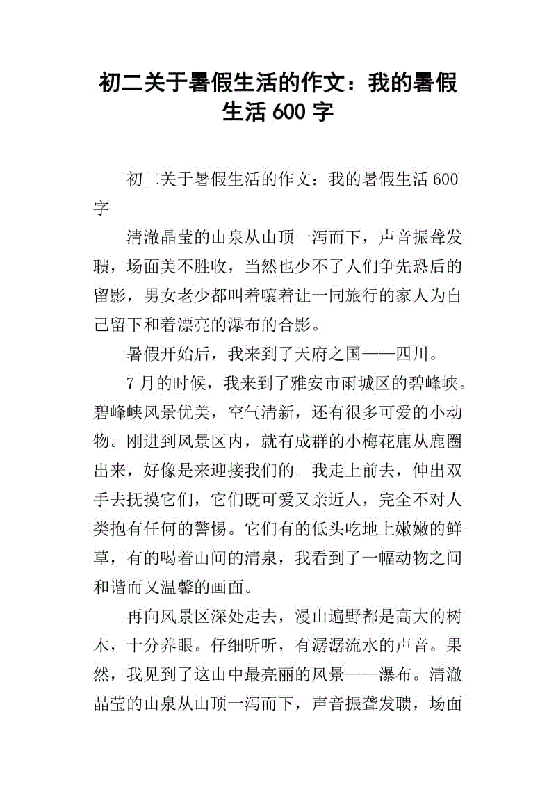 暑假经历作文600字