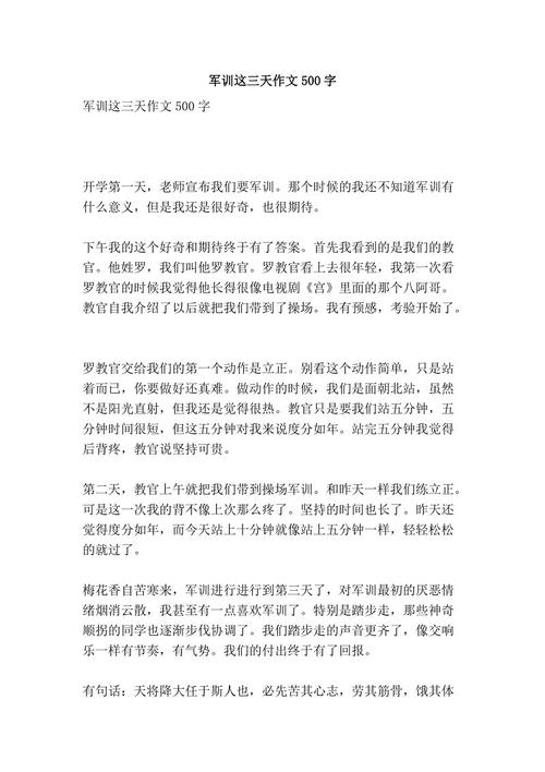 军事训练作文500字