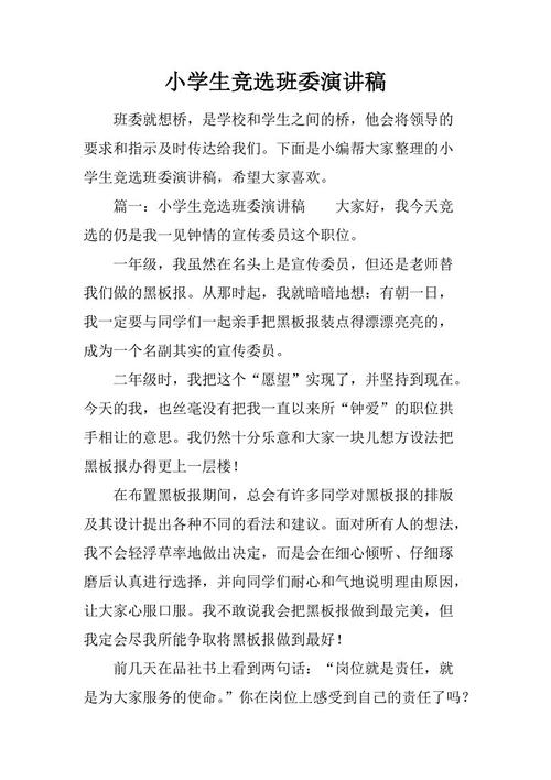 小学选举班干部讲话